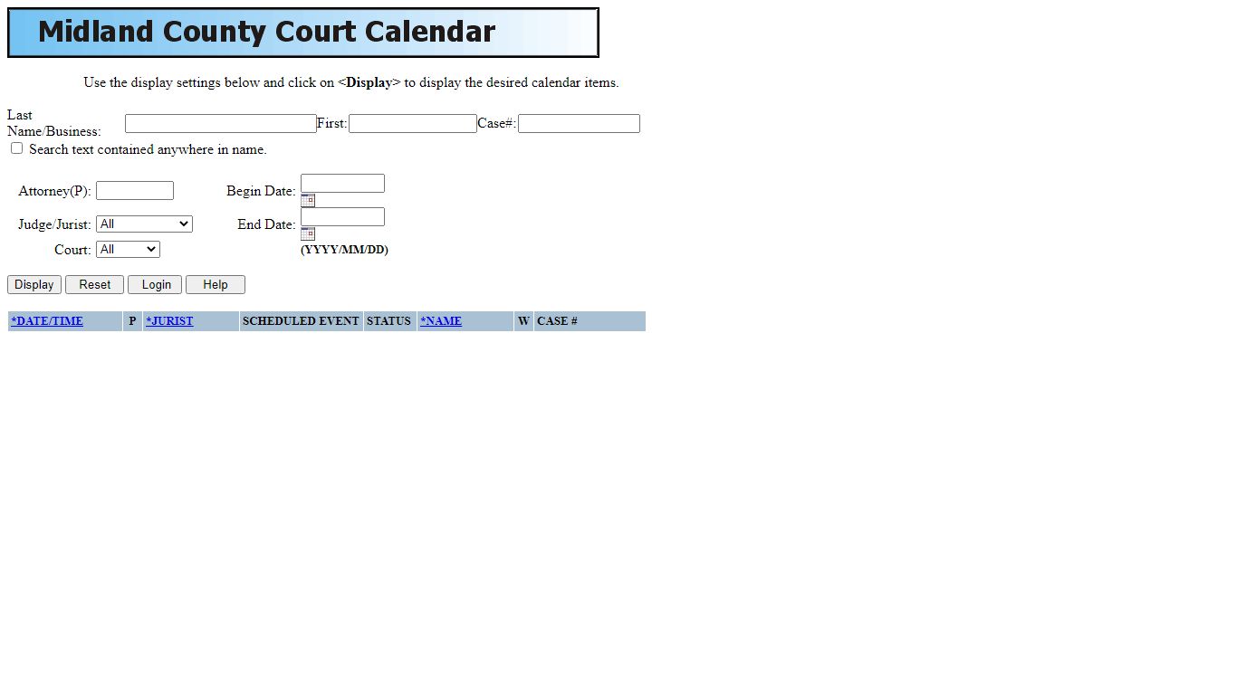 Midland County Courts Calendar